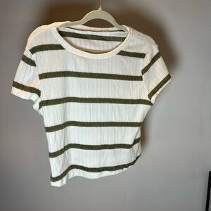 SHEIN White and Olive Striped Short Sleeve Top